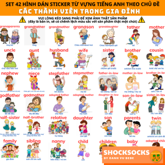 🔥 42 HÌNH DÁN STICKER TỪ VỰNG TIẾNG ANH - CHỦ ĐỀ CÁC THÀNH VIÊN TRONG GIA ĐÌNH 🔥