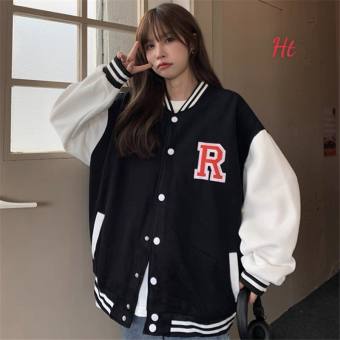 Áo Khoác Bomber nỉ phối tay Chữ R đỏ ❣️ chất liệu: nỉ ngoại Túi cơi kẻ trắng cực đẹp, cúc bấm hàng shop 🔥 From rộng nam nữ mặc thoải mái