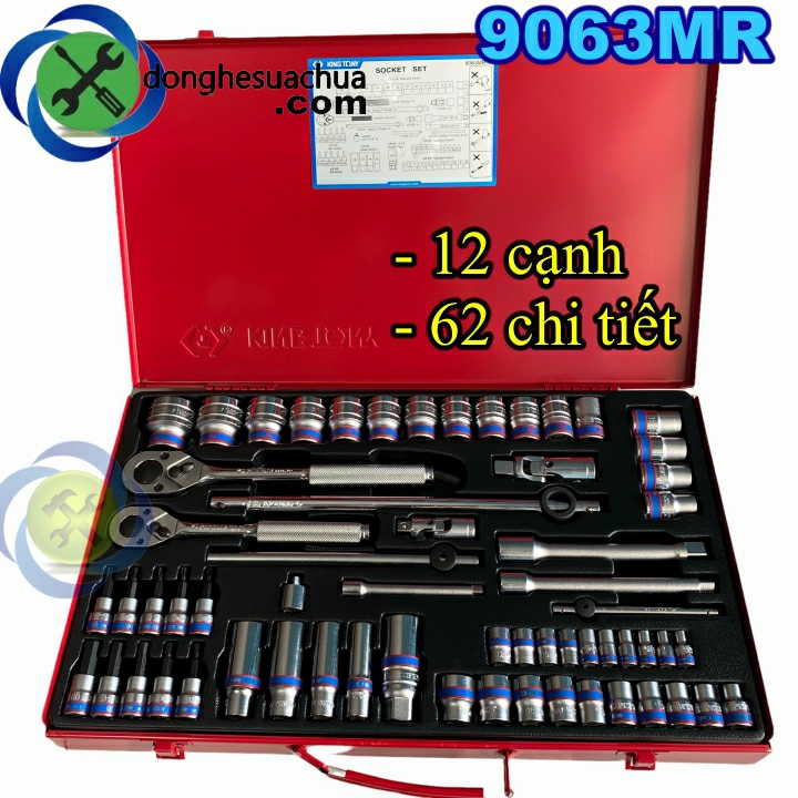 Bộ tuýp kingtony 9063mr 62 chi tiết hệ mét 1/4 + 3/8 +1/2