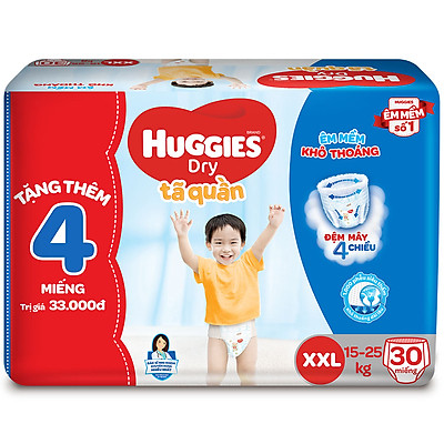 Tã quần huggies dry pants jumbo xxl30 tặng 4 miếng