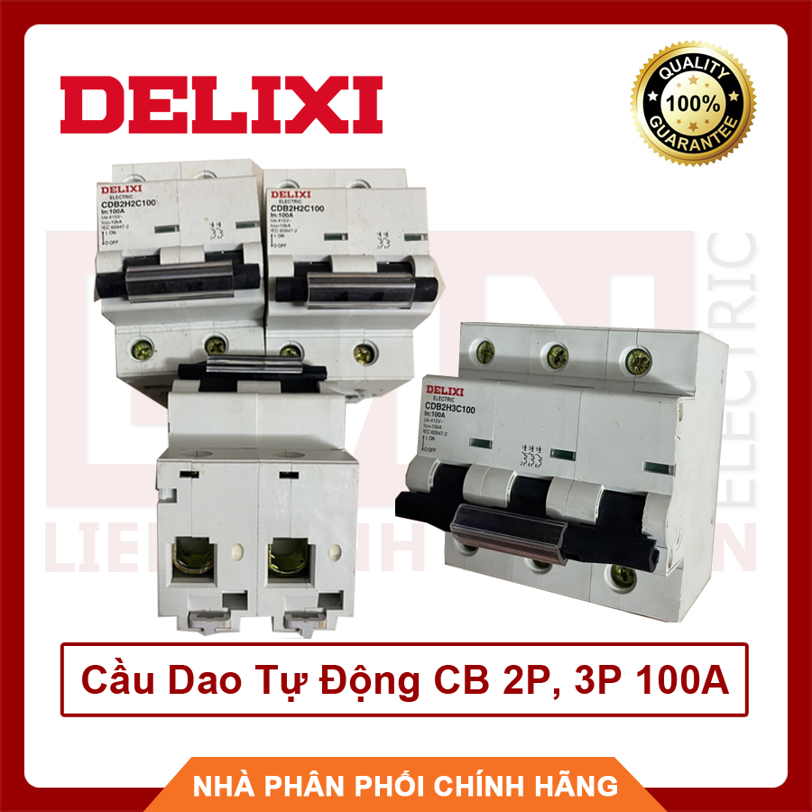 Cầu dao tự động cb 2 pha, 3 pha 100a delixi, hàng chất lượng