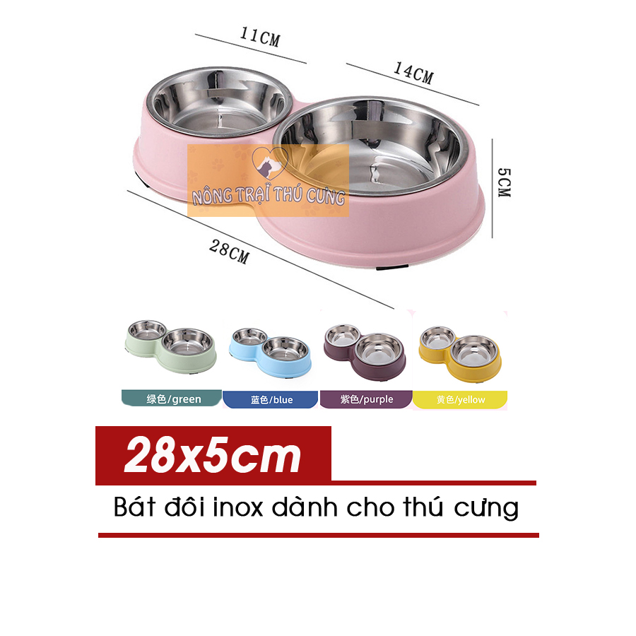 Bát ăn đôi kèm bát inox cho chó mèo - hình hồ lô -