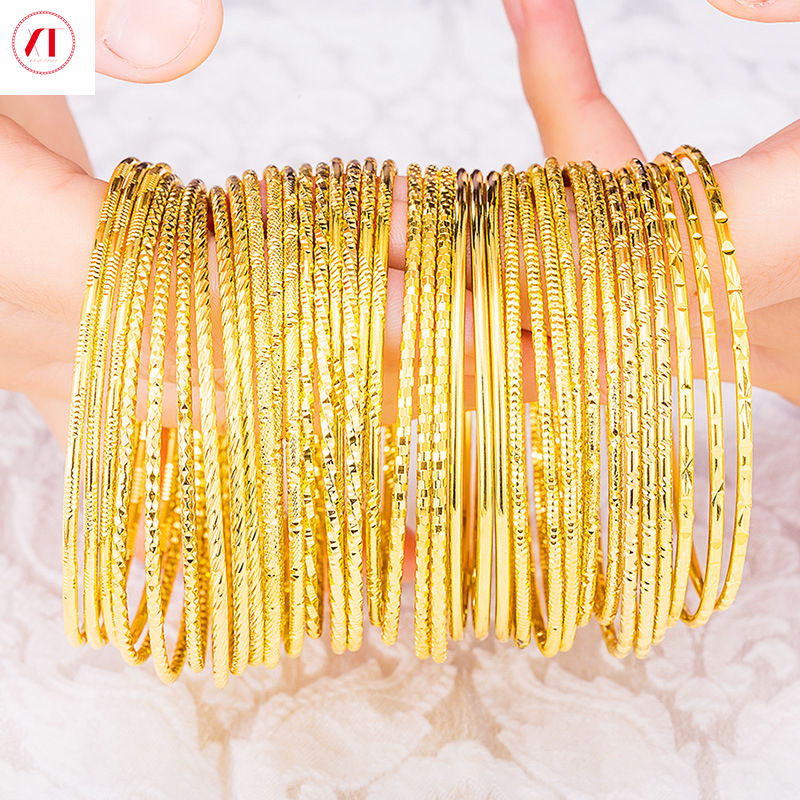   Bộ 3 Trong 1  XT Jewellery Vòng Tay Mỏng 24K Hàn Quốc Cho Nữ Mạ Vàng Nguyên Bản 916 