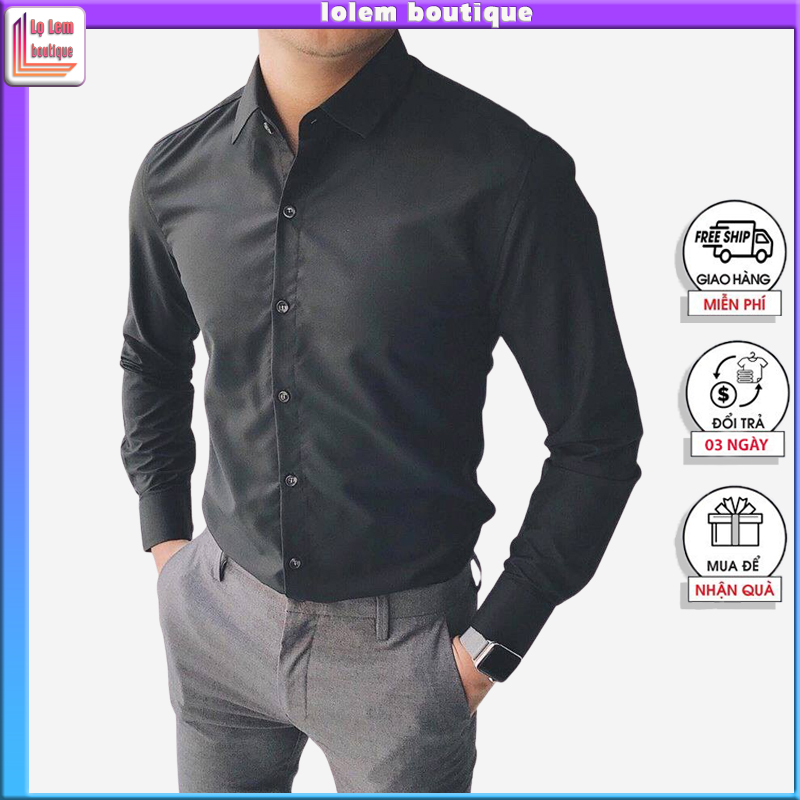 Áo sơ mi nam hàn quốc dài tay đẹp cao cấp, chất vải lụa chống nhăn, form body Lolem Boutique