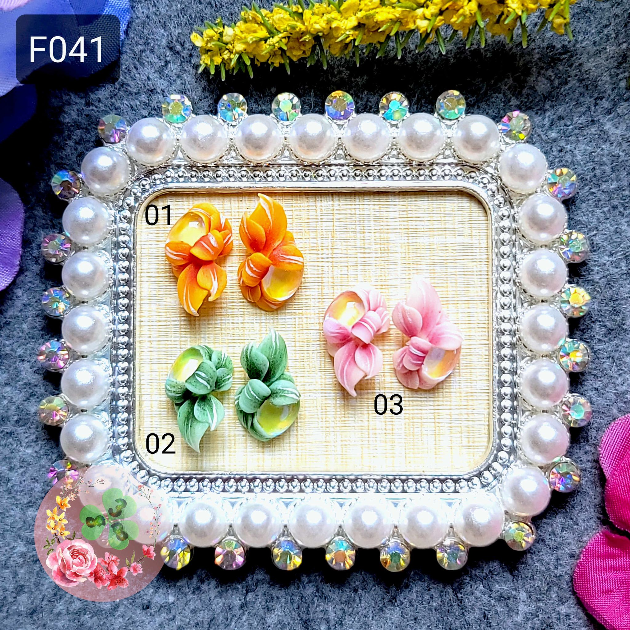 Mẫu: f041 . hoa bột "cúc cầu vồng thoi" , đính móng siêu xinh.
