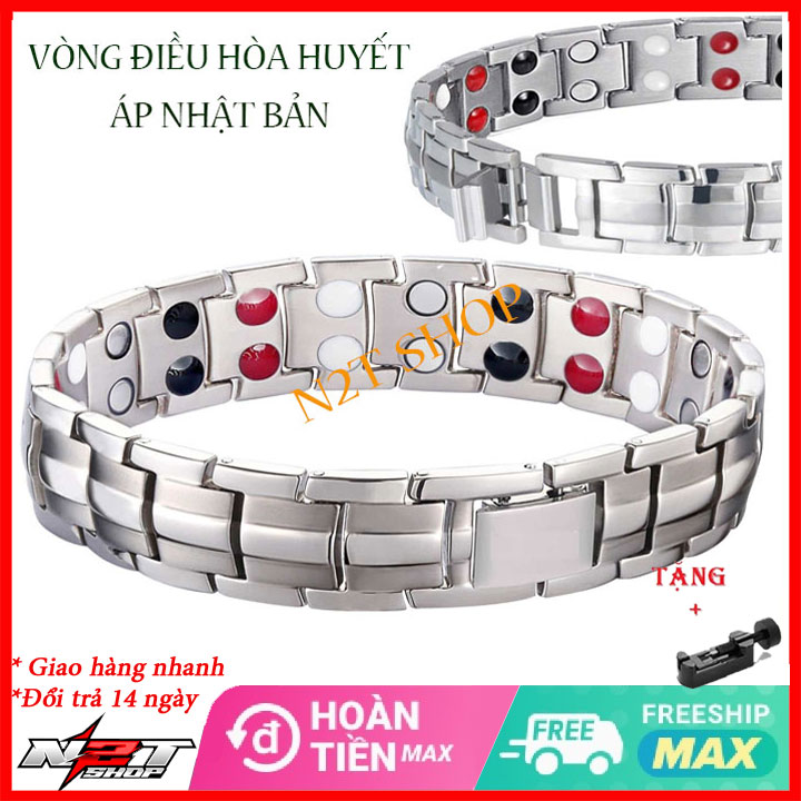 (Tặng căn chỉnh vòng) Vòng tay điều hòa huyết áp Nhật Bản, Vòng điều hòa ổn định huyết áp, Vòng điều hòa huyết áp Màu Bạc cao cấp
