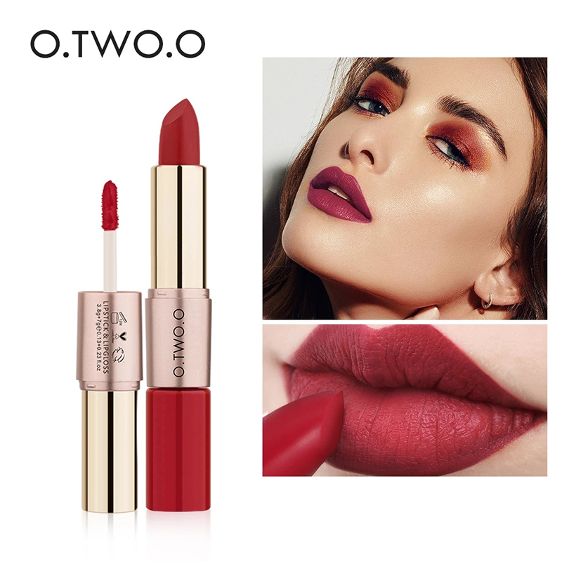 Gambar LemonBlue Double End Matte Lipstick Set 2 in 1 Dual Duty Velvet Lip Gloss Set Lasting 2 in 1 Dual Duty Velvet Lip Gloss Set Double End Matte Lipstick Set Lasting Waterproof Nonstick Liquid Lip Glaze
