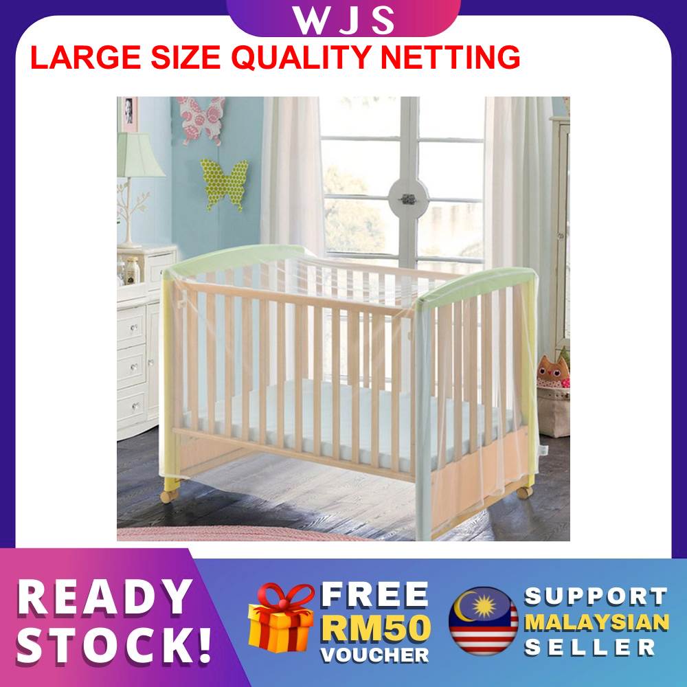 (QUALITY NETTING) WJS Smooth Gentle Comfortable Baby Bedding Mosquito Net Baby Bedding Zipper Door Infant Crib Baby Cot Mosquito Net Baby Bed Mosquito Net Baby Playpen Mosquito Net 140cm x 81cm x 85cm (FREE RM50 VOUCHER)