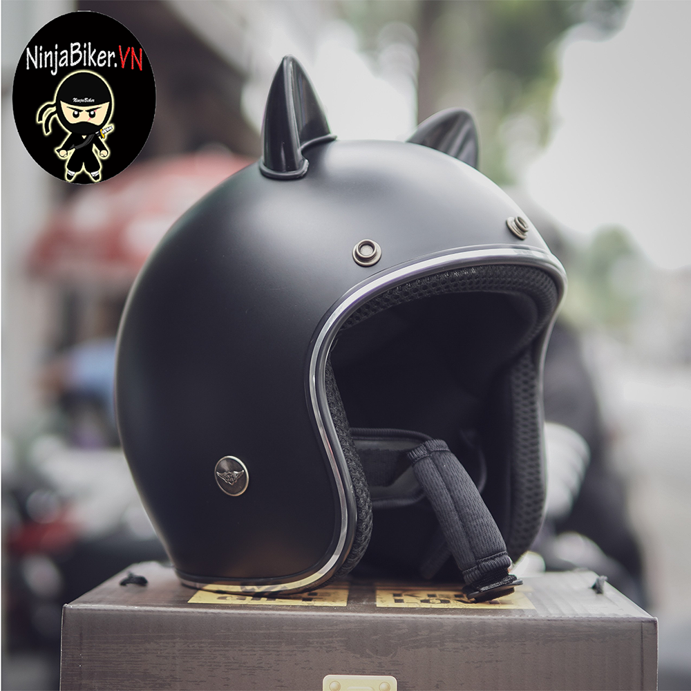 Combo mũ bảo hiểm 3 4 NTMAX FULL ĐEN +tai mèo nhựa đen siêu dễ thương
