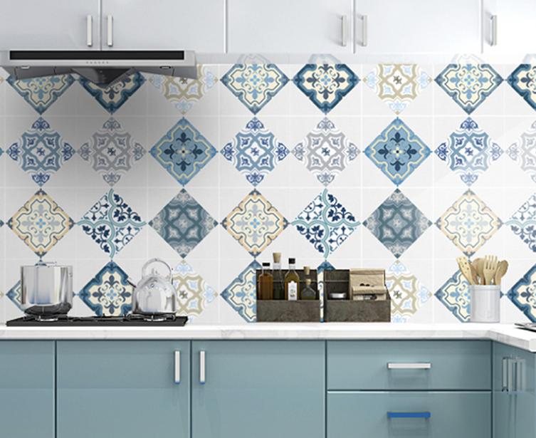 3 mét decal dán bếp tráng nhôm chịu nhiệt khổ 60cm - hoa văn xanh b2164
