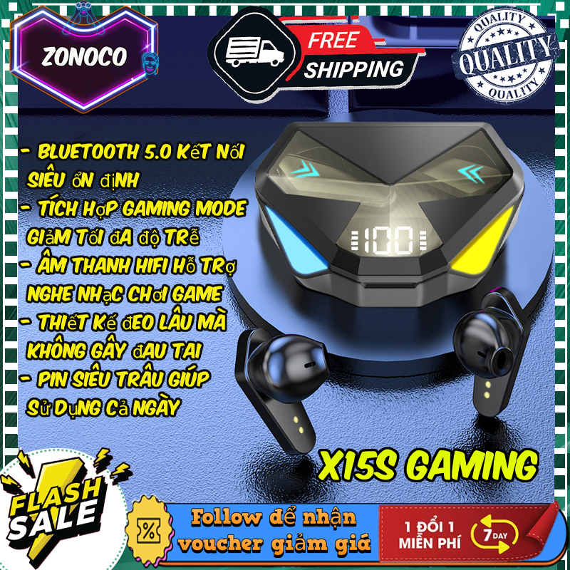 Tai nghe Gaming X15s bluetooth 5.1 hỗ trợ chơi game không delay - tai nghe gaming giảm tiếng ồn cảm ứng vân tay -tai nghe gaming âm thanh Hifi dành cho Android,iOS