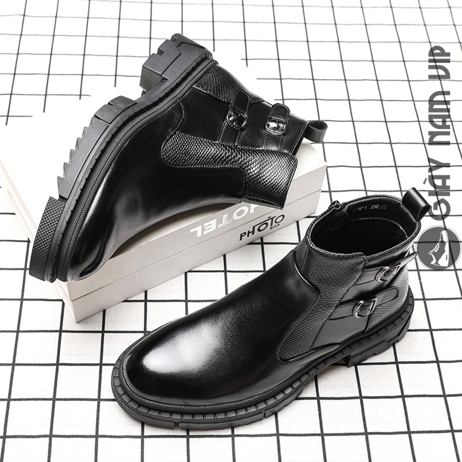 Giày boot nam đế cao da bò cao cổ hàn quốc giaynamvip giày nam cổ cao đen khóa kéo gnk158