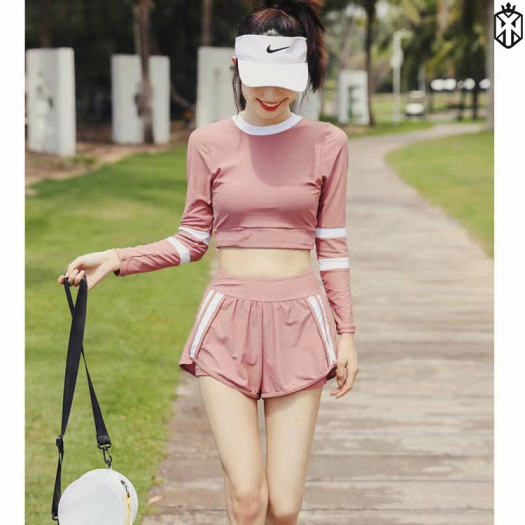 Bikini, Bộ Đồ bơi nữ áo tắm hai mảnh dài tay pado chất thun lạnh hàn quốc quần  váy cạp cao che bụng cho phụ nữ | Shopee Việt Nam