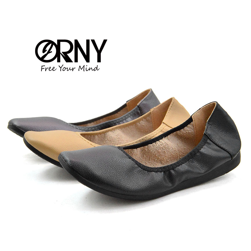 ภาพประกอบคำอธิบาย [No.OY668] ORNY(ออร์นี่) รองเท้าคัชชูแบบกุ๊นขอบ งอได้ รองเท้าบัลเล่ต์ พื้นยาง มีถึงไซส์ 42