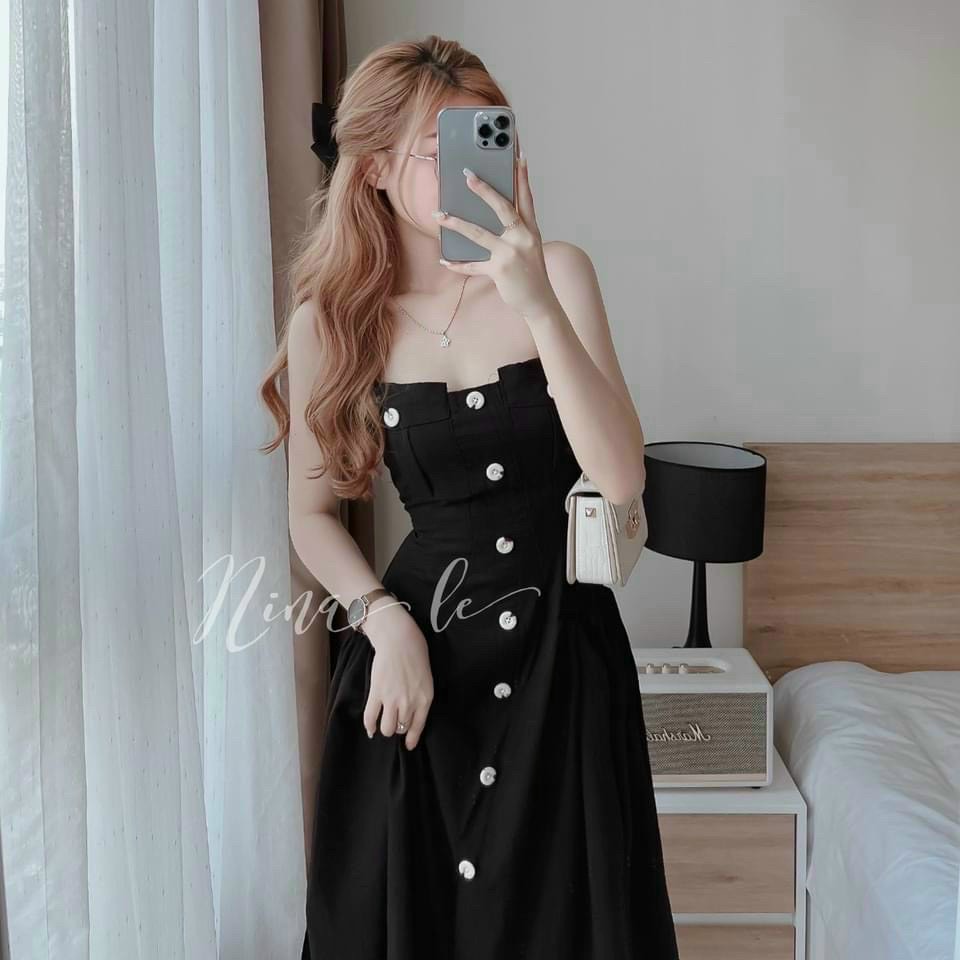 Đầm nhún xòe 2 dây xinh xắn