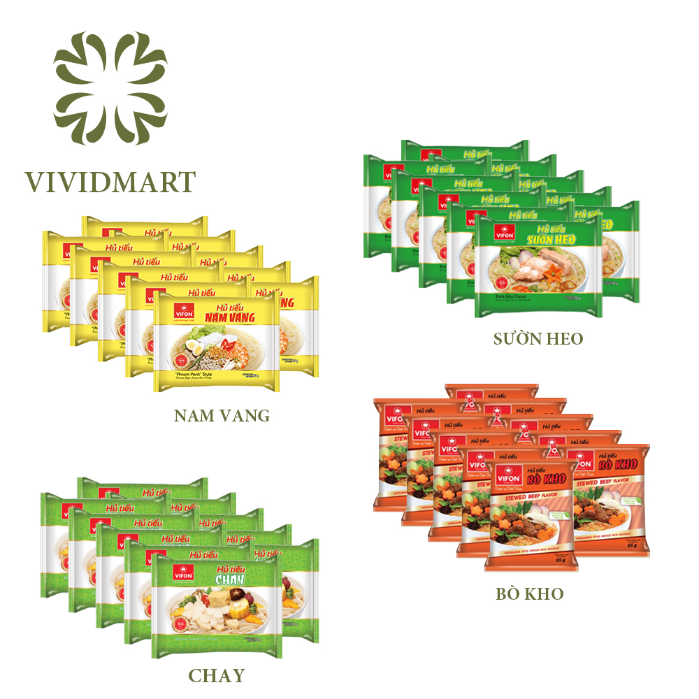 Hủ tiếu ăn liền vifon 04 vị: hủ tíu nam vang, bò kho, sườn heo, chay - gói 65g - vifon