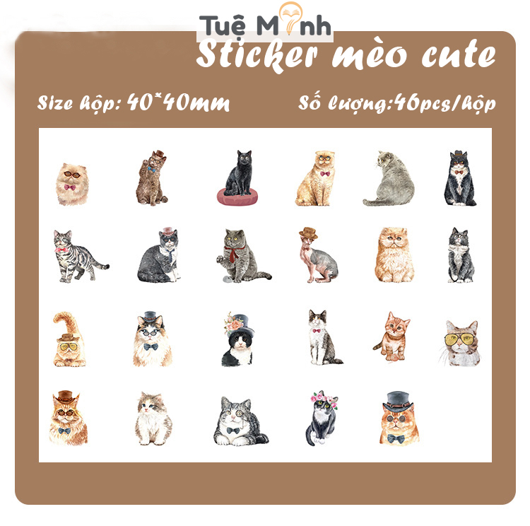 Bộ 45 sticker dễ thương hoạt hình - nhãn dán hình động vật cute STI38