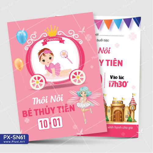 [4200đ/ thiệp] Thiệp thôi nôi – sinh nhật bé gái | In Tên |Thiệp Pluxi PX-SN061
