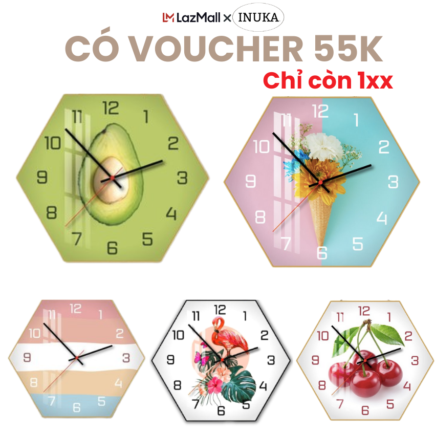 Đồng hồ treo tường trang trí phòng ngủ, decor phòng khách, đồng hồ decor treo tường kết hợp cùng tranh treo tường, tranh dán tường 3d, trang trí nhà cửa Inuka.