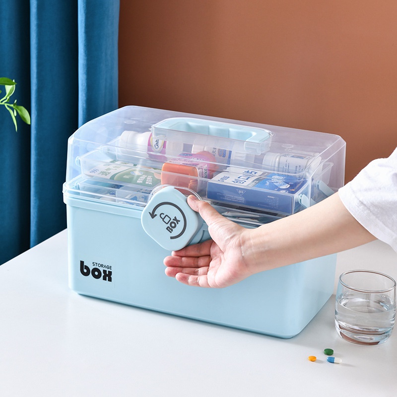 Hộp đựng thuốc gia đình dụng cụ y tế tiện ích đa năng có tay cầm và khóa hộp chắc chắn