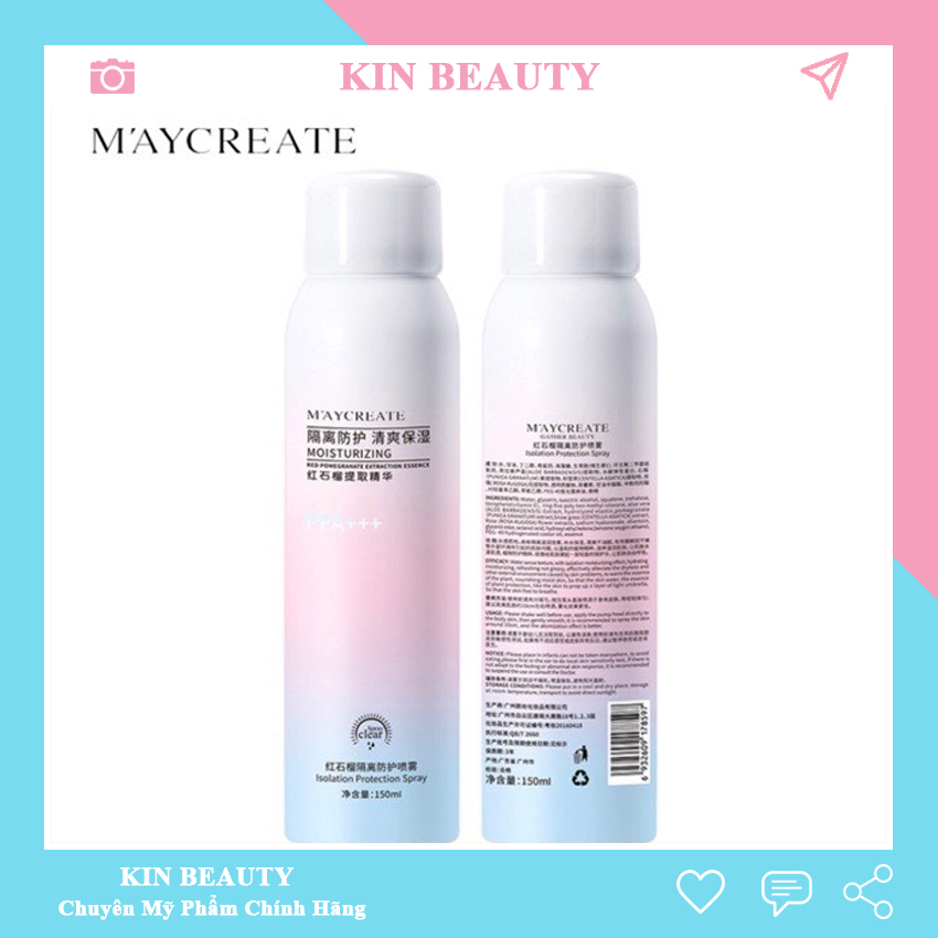 Xịt chống nắng trắng da dưỡng ẩm Maycreate 150ml Spf35 Kin Beauty