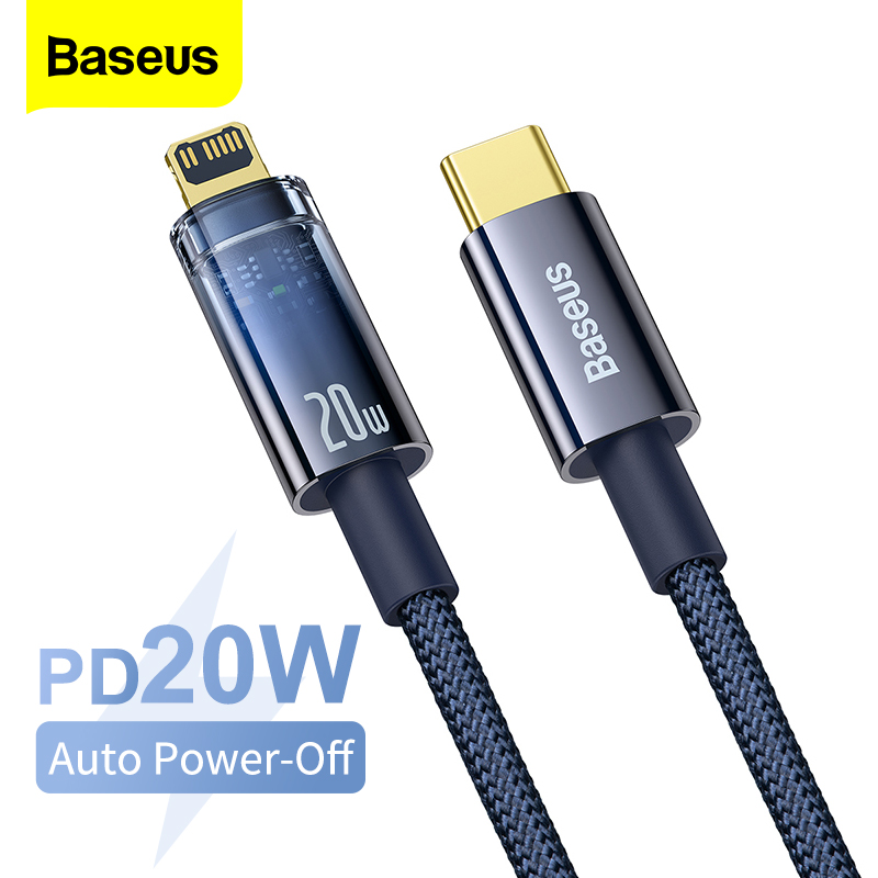 Baseus 1m / 2m pd 20w tự động ngắt nguồn cáp type-c đến iphone sạc nhanh cho iphone 14 pro 13 12 11 pro max ipad cáp vận chuyển ngày