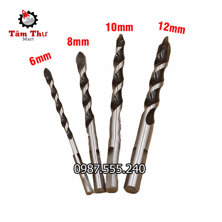 Combo 4 mũi khoan đa năng chuôi 3 cạnh, khoan tường, kính, gạch men, gỗ