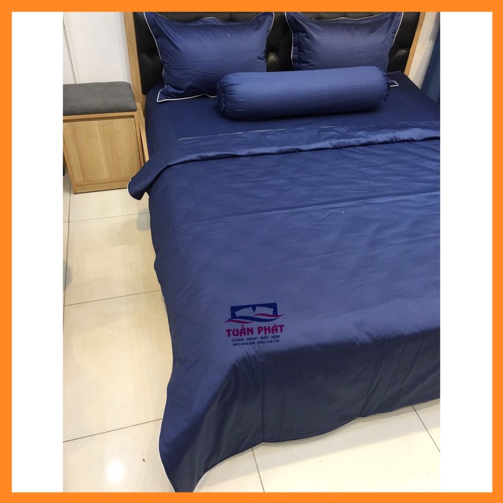 Bộ chăn ga gối cotton satin hàn quốc màu xanh đen trơn – tuấn phát