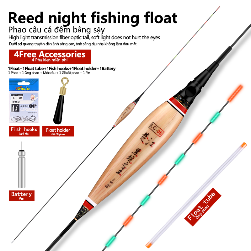 1 chiếc phao câu cá phát sáng lưỡi gà + 1 móc túi + 1 phao phao phao phao nước sâu phao điện dài dụng cụ phao sông đứng