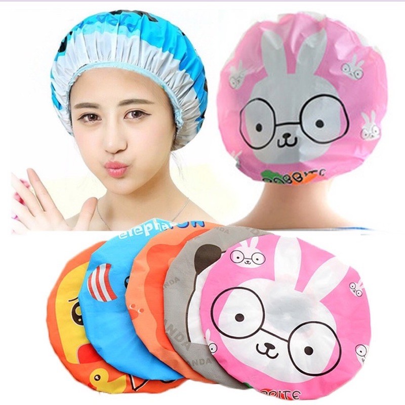 Nón trùm tóc họa tiết in hình cute dễ thương, nón ủ tóc, nón trùm tóc khi tắm, chống nước dùng cho gia đình và salon tóc