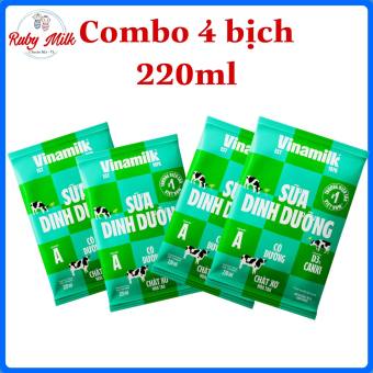 Combo 4 bịch sữa tươi Vinamilk 220ml Có đường, Ít đường, Không đường