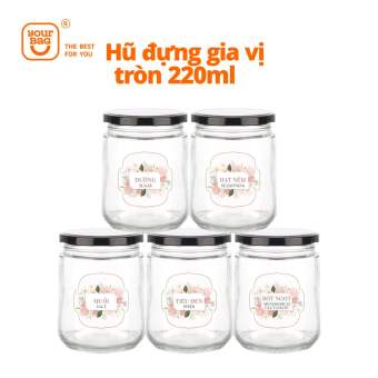 Hũ đựng gia vị hũ Thủy Tinh Nắp thiết tặng Nhãn ngũ vị cho nhà bếp  Muối, đường, tiêu, Bột nêm, Bột ngọt - yourbag - Hũ Thủy Tinh