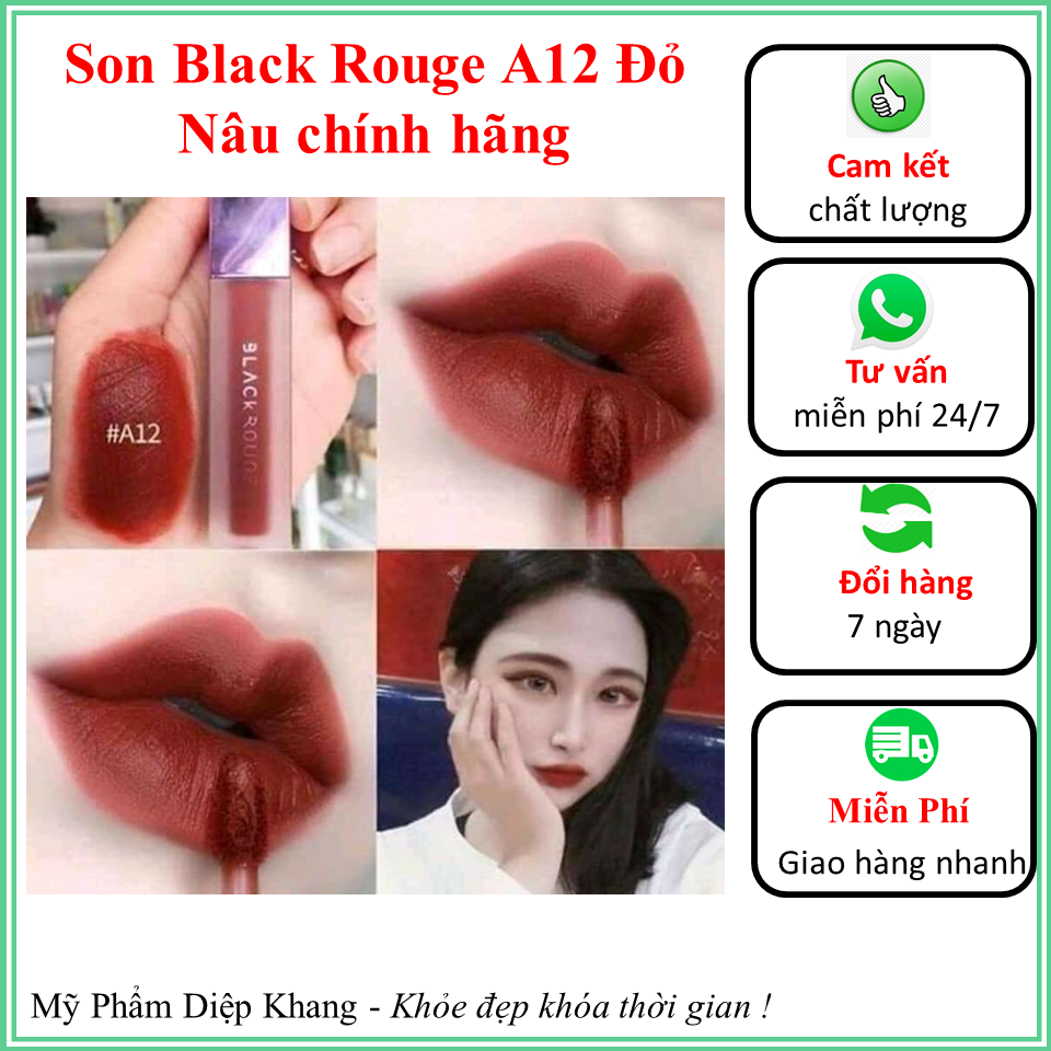 Son Black Rouge A12 Đỏ Nâu Gạch chính hãng lâu trôi không chì dưỡng ẩm môi_ Khỏe đẹp khóa thời gian !