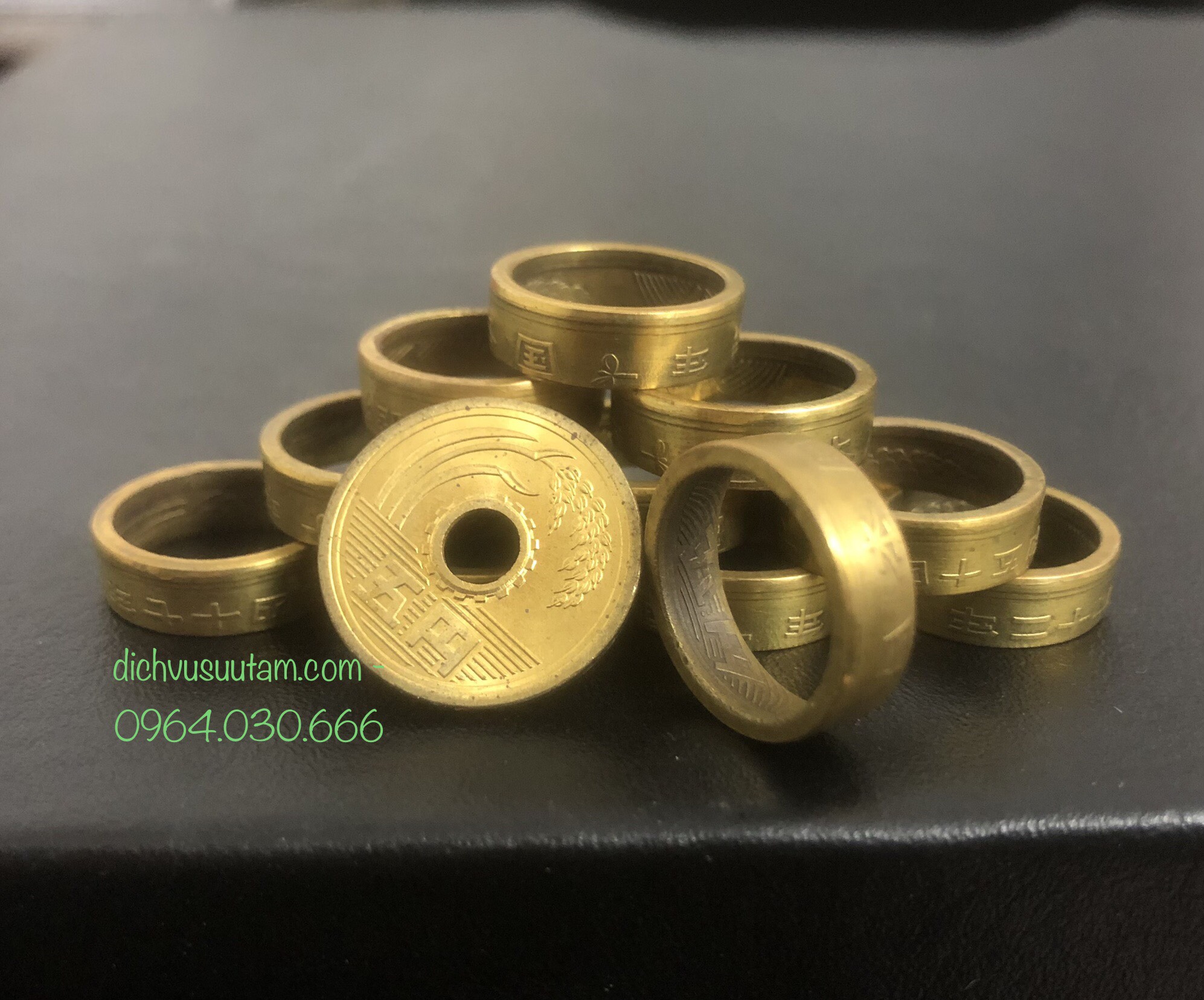 Nhẫn xu 5 yên Nhật bản may mắn, chế tác thủ công lạ mắt