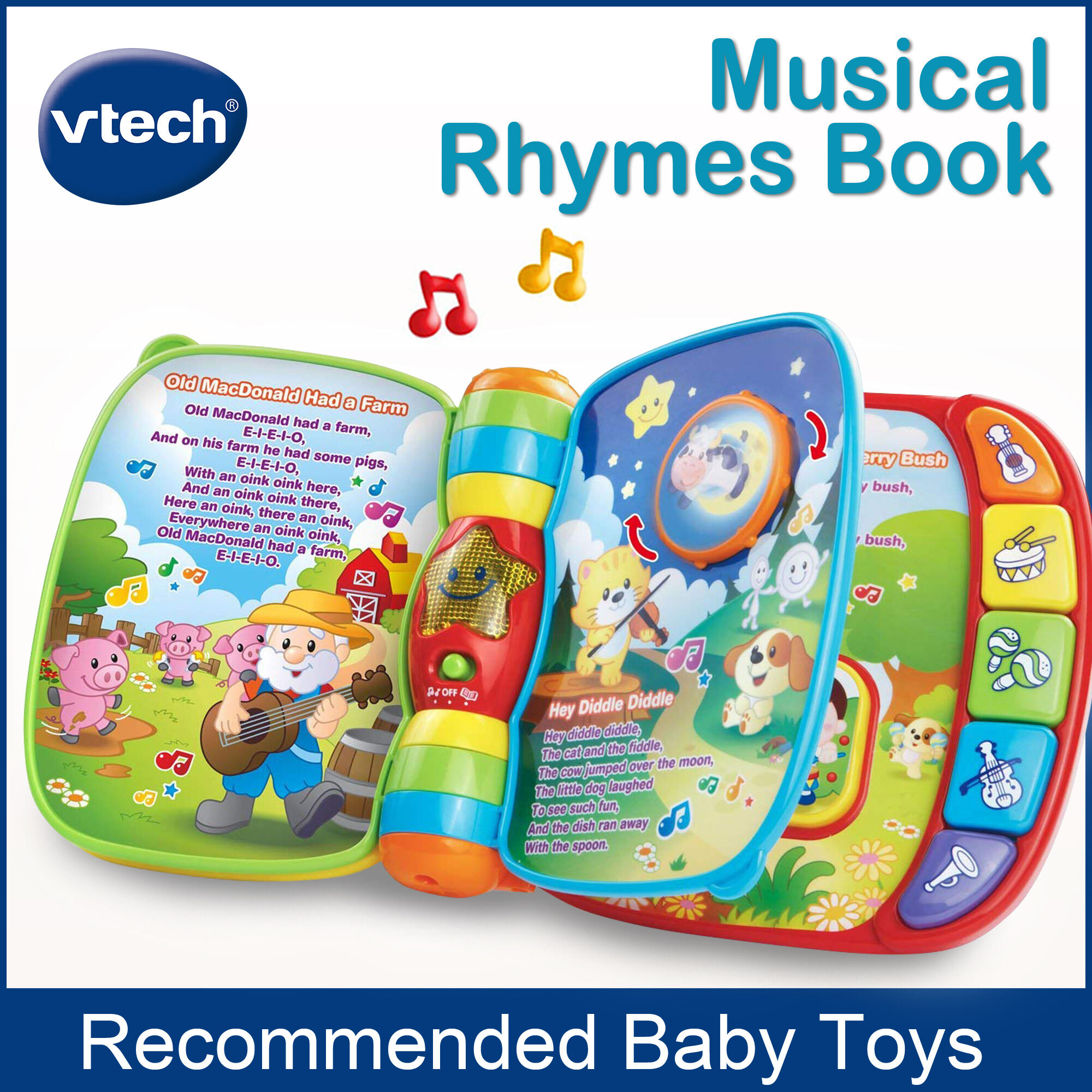 VTech วีเทค หนังสือเพลงมีเสียง ของเล่นสำหรับเด็ก หนังสือเพลงภาษาอังกฤษ ของเล่นเสริมพัฒนาการ 6 9 เดือน 1 2 3 ปี Musical Rhymes Book  80-166700