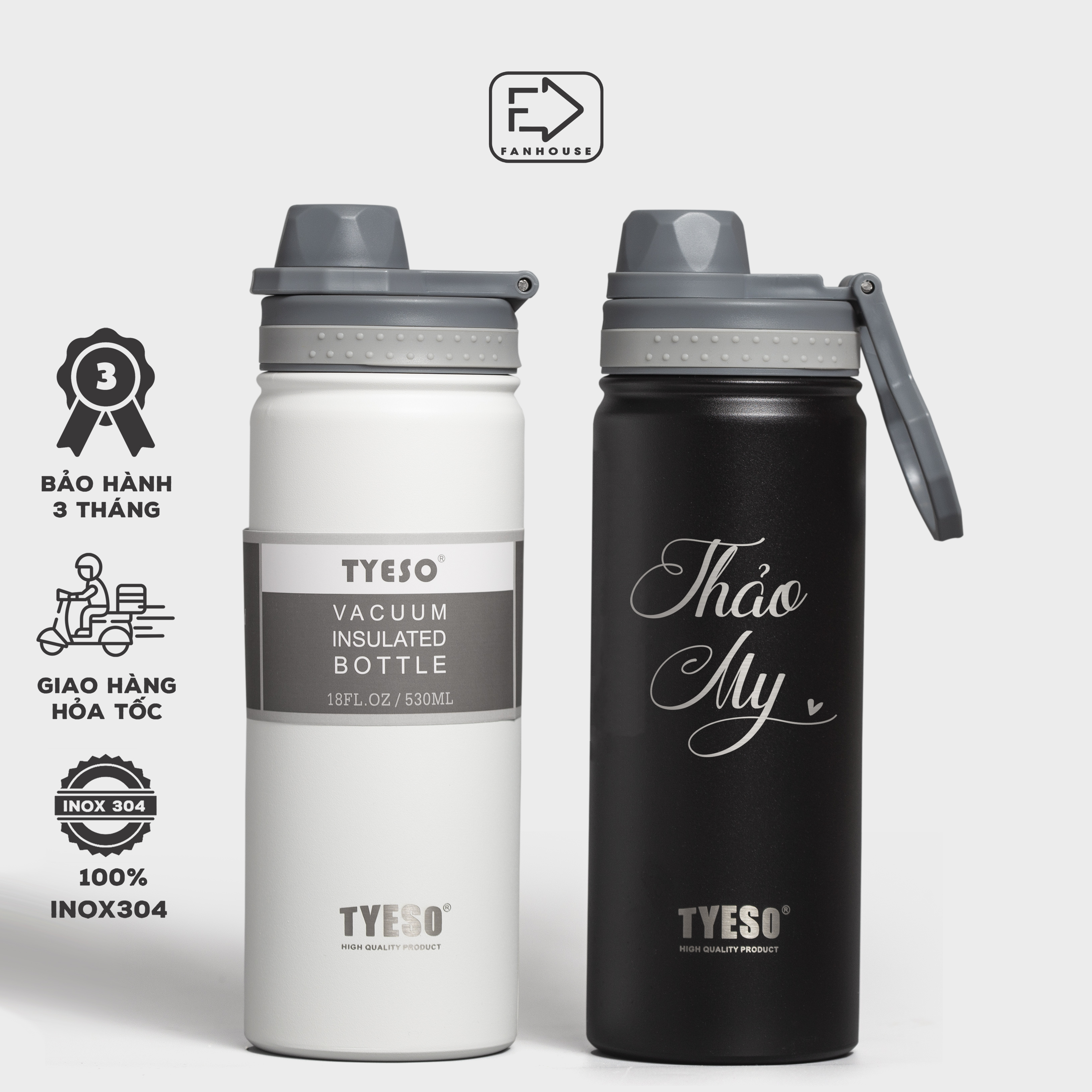 Bình nước Tyeso Easy chính hãng giữ nhiệt 24h ly đựng nước dung tích 530ml Inox 304 Fan House khắc tên theo yêu cầu
