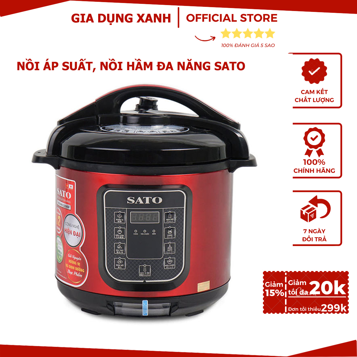 Nồi áp suất, Nồi hầm điện tử đa năng SATO 6AS013, Dung Tích 1.8L, sản xuất tại Việt Nam. Bảo Hành 12 Tháng, Lỗi 1 đổi 1 Mới!