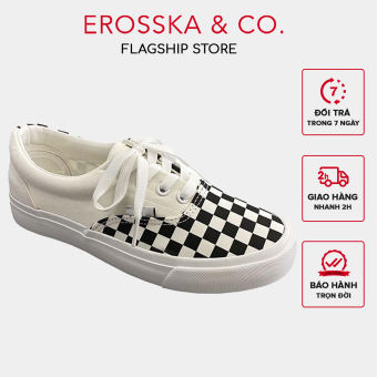 Erosska - Giày sneaker nữ đế bánh mì hoạ tiết caro cá tính màu trắng - GS016