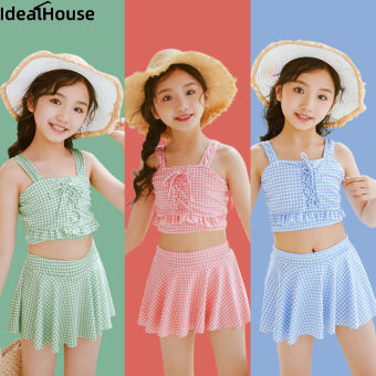 Idealhouse【 2023new 】 Đồ bơi khoét nách thoáng khí in caro đơn giản Đồ bơi họa tiết kẻ cho trẻ em 2-12 tuổi