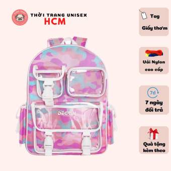 Balo học sinh, cặp đi học Degrey Camo màu hồng tặng kèm tag và giấy thơm BL07