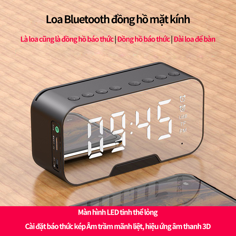 Loa Bluetooth Kiêm Đồng Hồ G10 Mặt Gương Hiển Thị Đèn Led - Đài FM - Đồng Hồ Báo Thức-Giao hàng nhanh