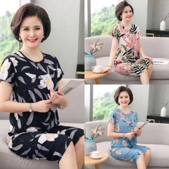 Đồ Bộ Ngủ Trung Niên Quần Lửng Chất Vải Lụa  Bộ Lửng Mặc Nhà Cho Mẹ Đồ Ngủ Trung Niên