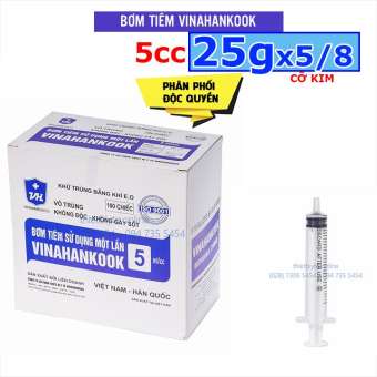 Bơm tiêm vinahankook 5cc (Cỡ kim 25g 5/8) - Bơm tiêm sử dụng 1 lần vinahancook 5ml