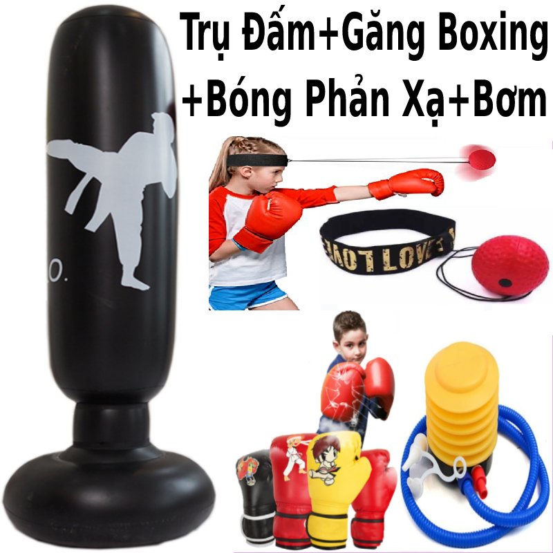Bao cát đấm bốc boxing tự cân bằng thế hệ 5.0 tại nhà cho bé và người lớn tặng kèm găng tay đấm bốc + bóng phản xạ + bơm hơi + keo + miếng dán dự phòng
