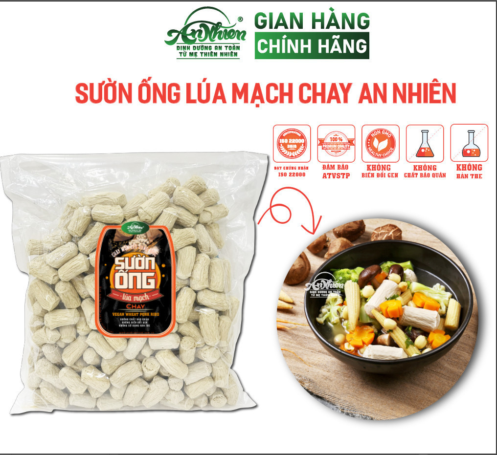 Dinh dưỡng cao, 1kg sườn ống lúa mạch chay an nhiên, thịt chay, thực phẩm chay dinh dưỡng, thuần chay healthy