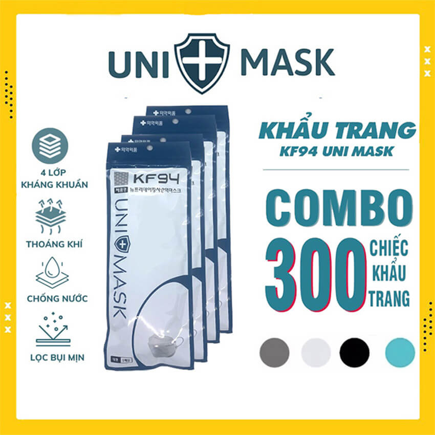 Thùng 300 chiếc khẩu trang 4 lớp KF94 Uni Mask 4D kháng khuẩn chống bụi mịn cao cấp, khẩu trang y tế 4D KF94 công nghệ Hàn Quốc, khẩu trang 4 lớp, thùng 300 khẩu trang KF94 giá sỉ