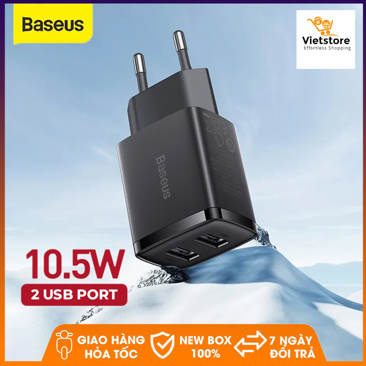 Củ sạc nhanh baseus speed mini dual 2 cổng usb sạc nhanh 2.1a/10.5w, trang bị chip sạc thông minh, tiện lợi