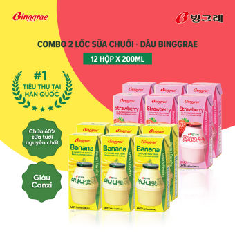 Combo 2 lốc Sữa Chuối – Dâu Hàn Quốc Binggrae (Lốc 6 Hộp x 200ml)