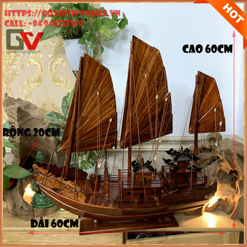 Tàu thuyền gỗ trang trí mô hình thuyền buồm trang trí phong thủy Hạ Long Rồng - Gỗ Tràm