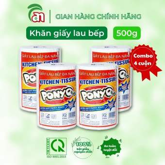 Combo 4 cuộn Khăn giấy lau bếp cao cấp PONYO 2 lớp 500g, khăn giấy khô siêu dai dùng thay khăn giấy ướt - Thiên An Nam paper